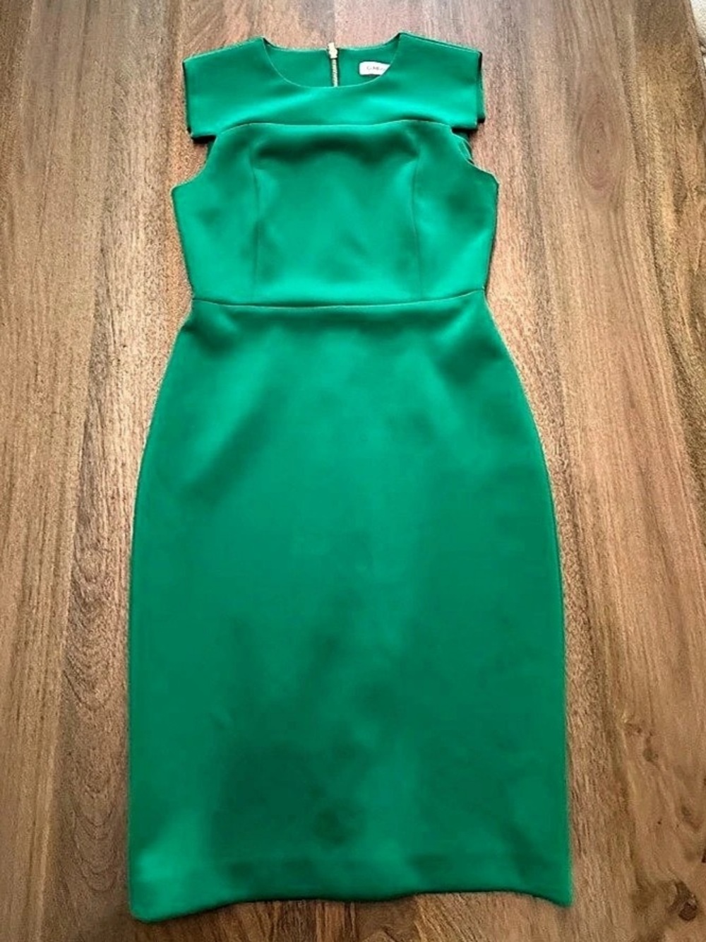 Calvin Klein Scuba Crepe Cap Sleeve Sheath Dress Green Midi Dress